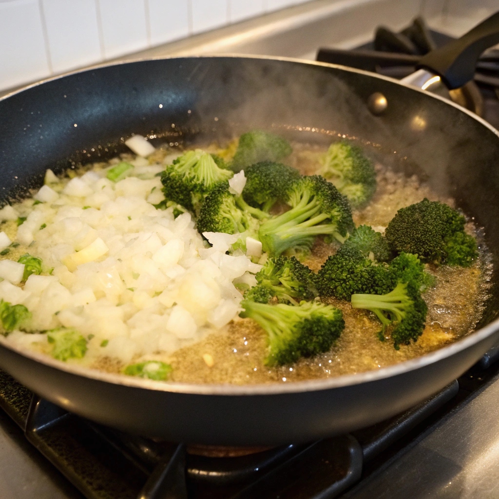 Broccoli Rice Casserole: 5-Ingredient How to Make This Comfort Food 3 step 3 saut the veggies in a large skillet mel 1